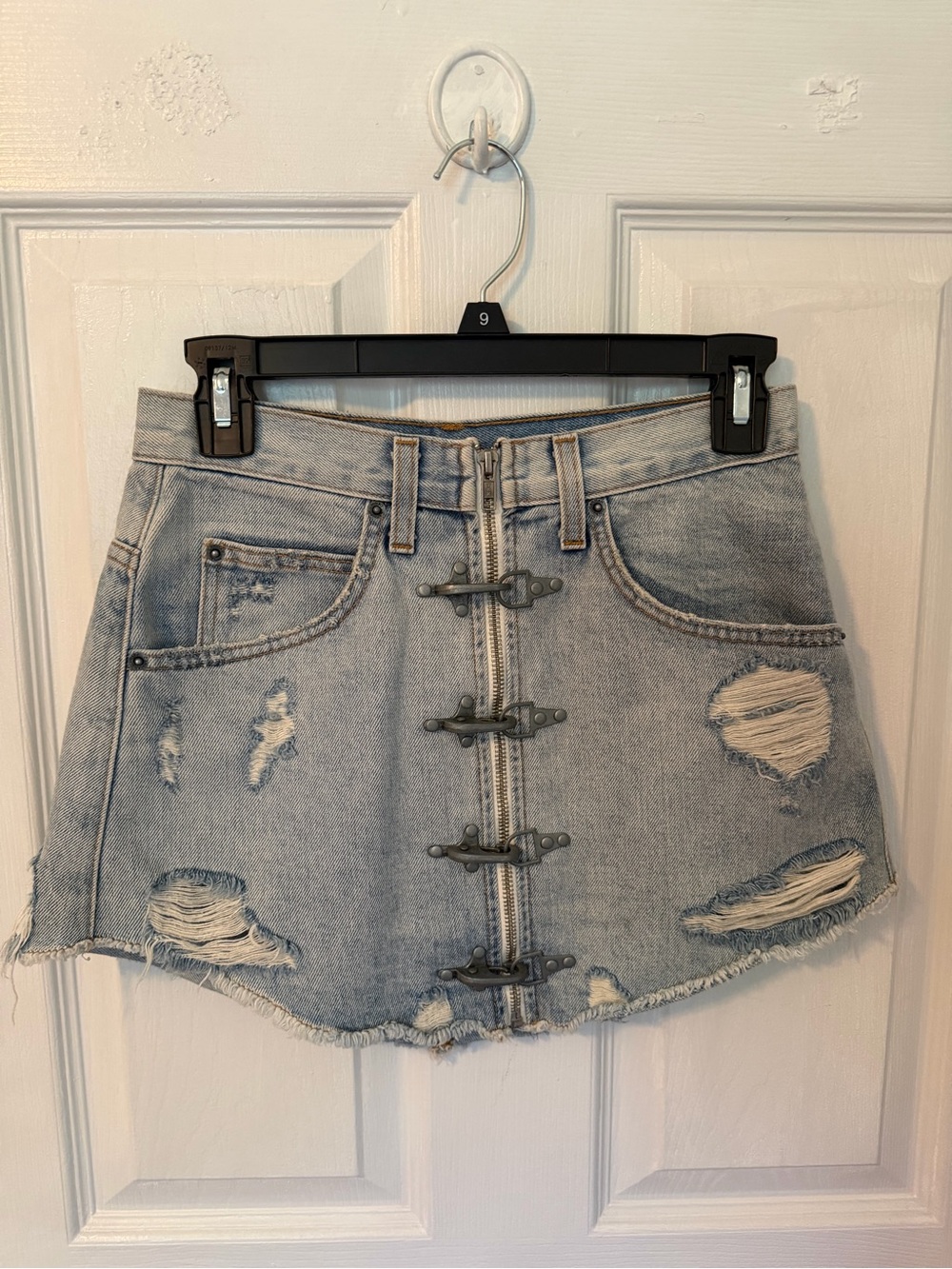Carmar Distressed Denim Skirt with buckles